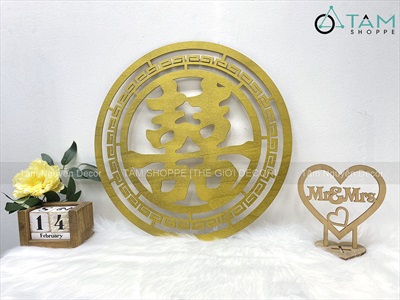 Chữ gỗ Song Hỷ tròn - Wedding nhiều kiểu [Gỗ nhẹ - Sơn thủ công] ĐK 30-40cm CHUGO-23